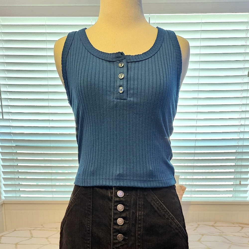 Blue Racerback Crop Tank